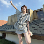 复古高级感巨好看休闲运动套装 女夏韩系一整套短袖 短裙宽松两件套