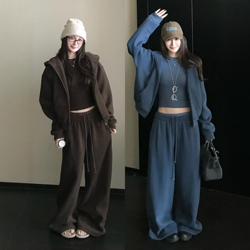 秋季连帽卫衣阔腿裤女两件套韩系图片