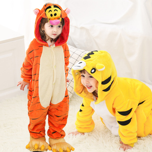 万圣节服装儿童连体珊瑚绒卡通睡衣男童老虎衣服幼儿园表演服cos4