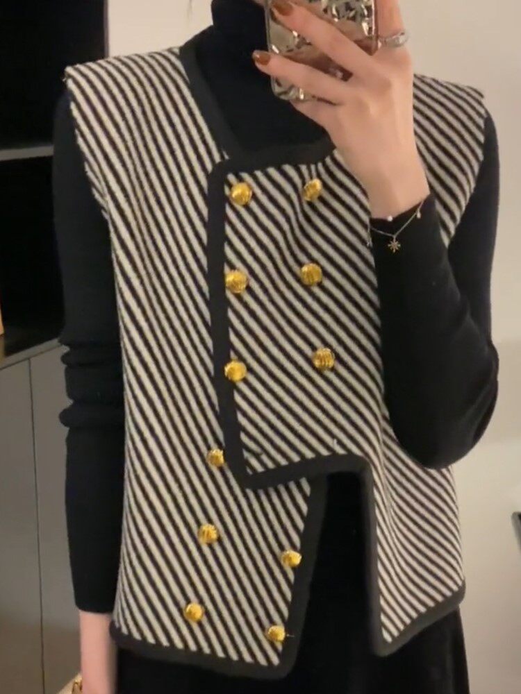 2023 AUTUMN NEW HIGH-END SENSE OF SMALL FRAGRANCE WIND IRREGULAR DIAGONAL STRIPE VEST WOMENS DESIGN SENSE NICHE CHIC COAT
