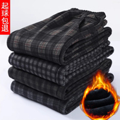 妈妈裤 春秋高腰奶奶直筒老太太 中老年人女裤 子秋冬款 加绒格子长裤