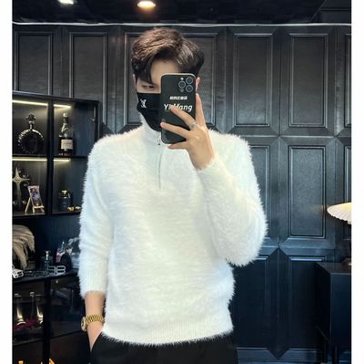 2025慵懒风半拉链高领毛衣男