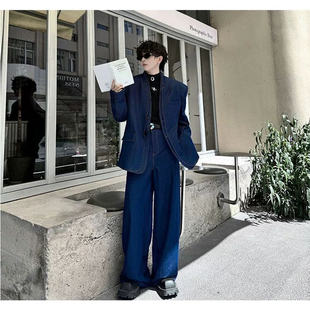 2025潮流深蓝色西装套装男宽松单西外套高级感休闲西服上衣