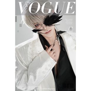 高级感痞帅褶皱亮面白色西装 外套男宽松休闲双排扣垫肩西服潮 西装