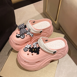 正品厚度拖鞋女夏外穿搭配裤子9公分软厚底防滑包头凉鞋eva洞洞鞋