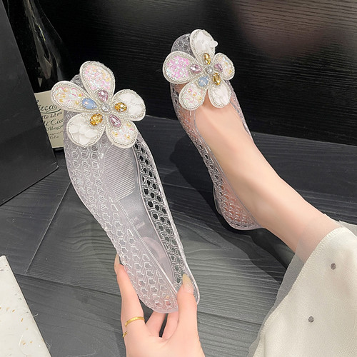 韩国网红小众heavenlyjelly同款尖头水晶鞋女凉鞋DIY鞋饰果冻鞋女
