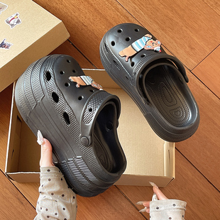 卡通高跟9CM洞洞鞋女拖鞋夏季包头拖鞋超厚底外穿女生潮流沙滩鞋