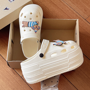卡通高跟9CM洞洞鞋女拖鞋夏季包头拖鞋超厚底外穿女生潮流沙滩鞋