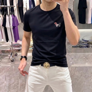 2026新款轻奢丝光棉短袖T恤男 夏季圆领透气修身百搭印花体恤8015