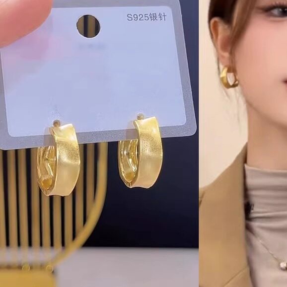 轻奢磨砂拉丝不规则耳圈耳环小众设计高级感时尚银针耳饰个性耳饰