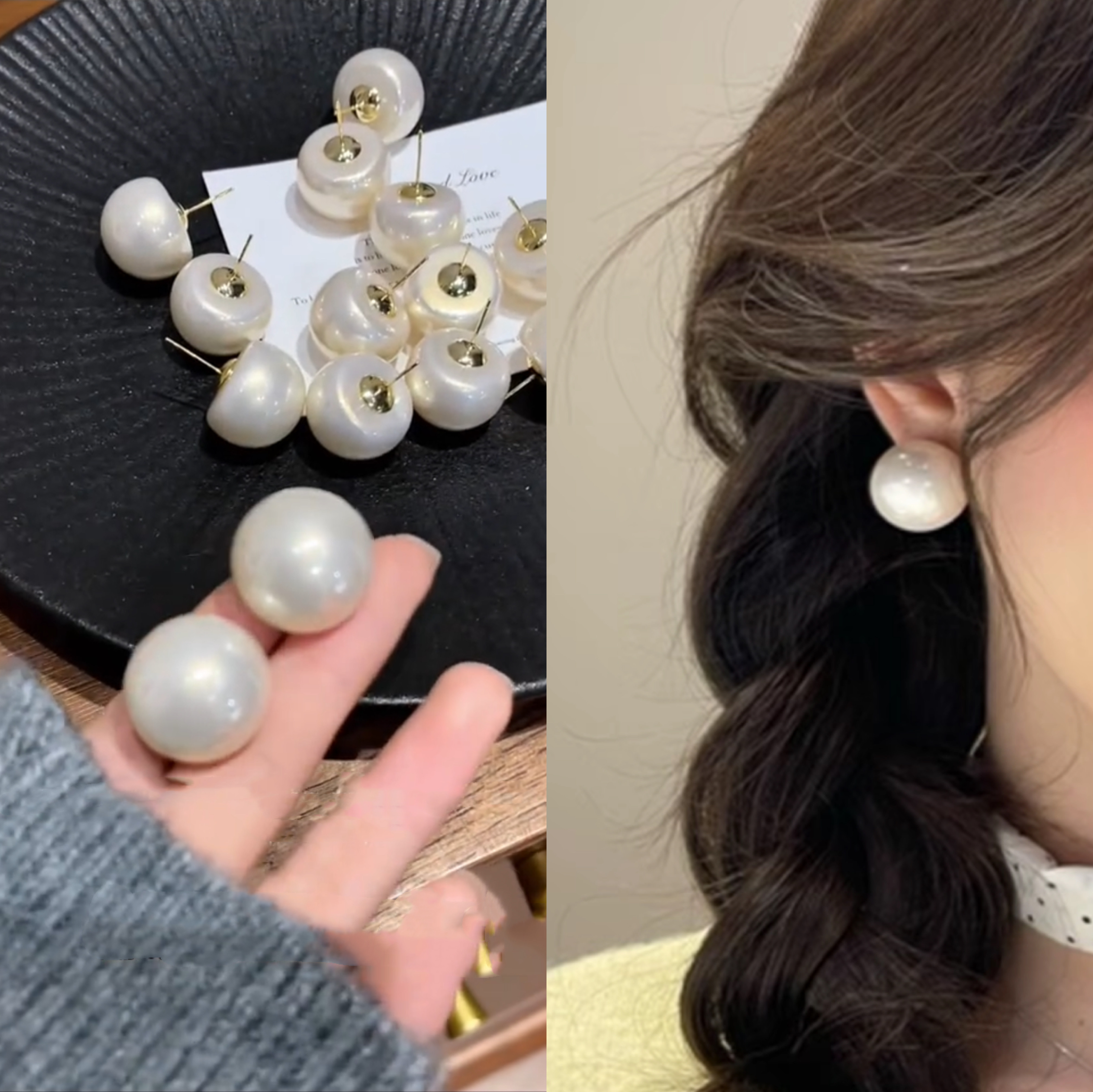 简约珠光半圆大珍珠耳钉轻奢高级感气质优雅百搭耳环925银针耳饰