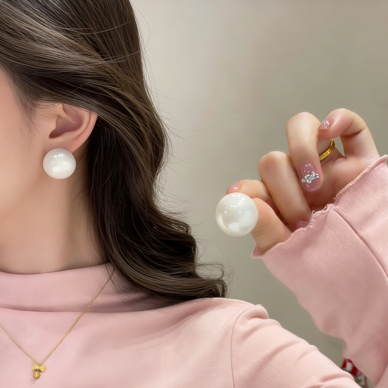 小众设计感馒头半圆大珍珠耳钉女高级感气质耳环925银针百搭耳饰