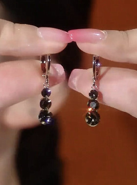 气质超闪灰色锆石水晶流苏耳扣女轻奢小众设计感耳环个性百搭耳饰