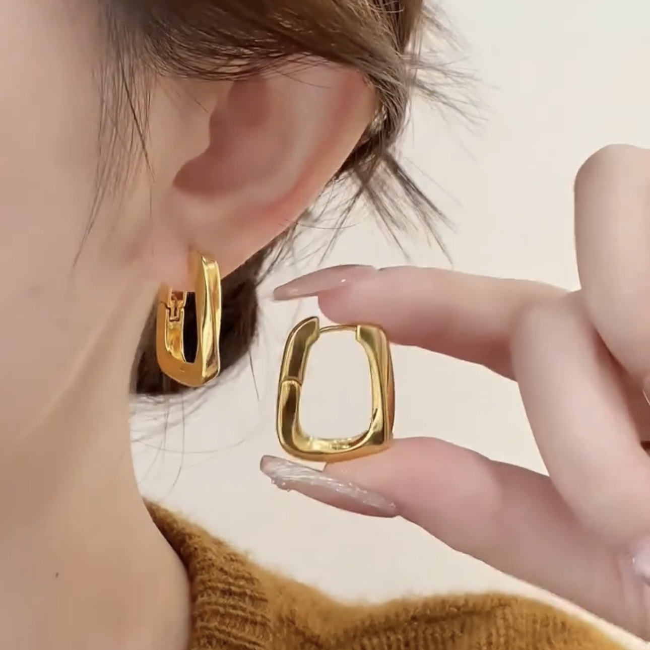 气质简约几何方形耳扣小众设计感