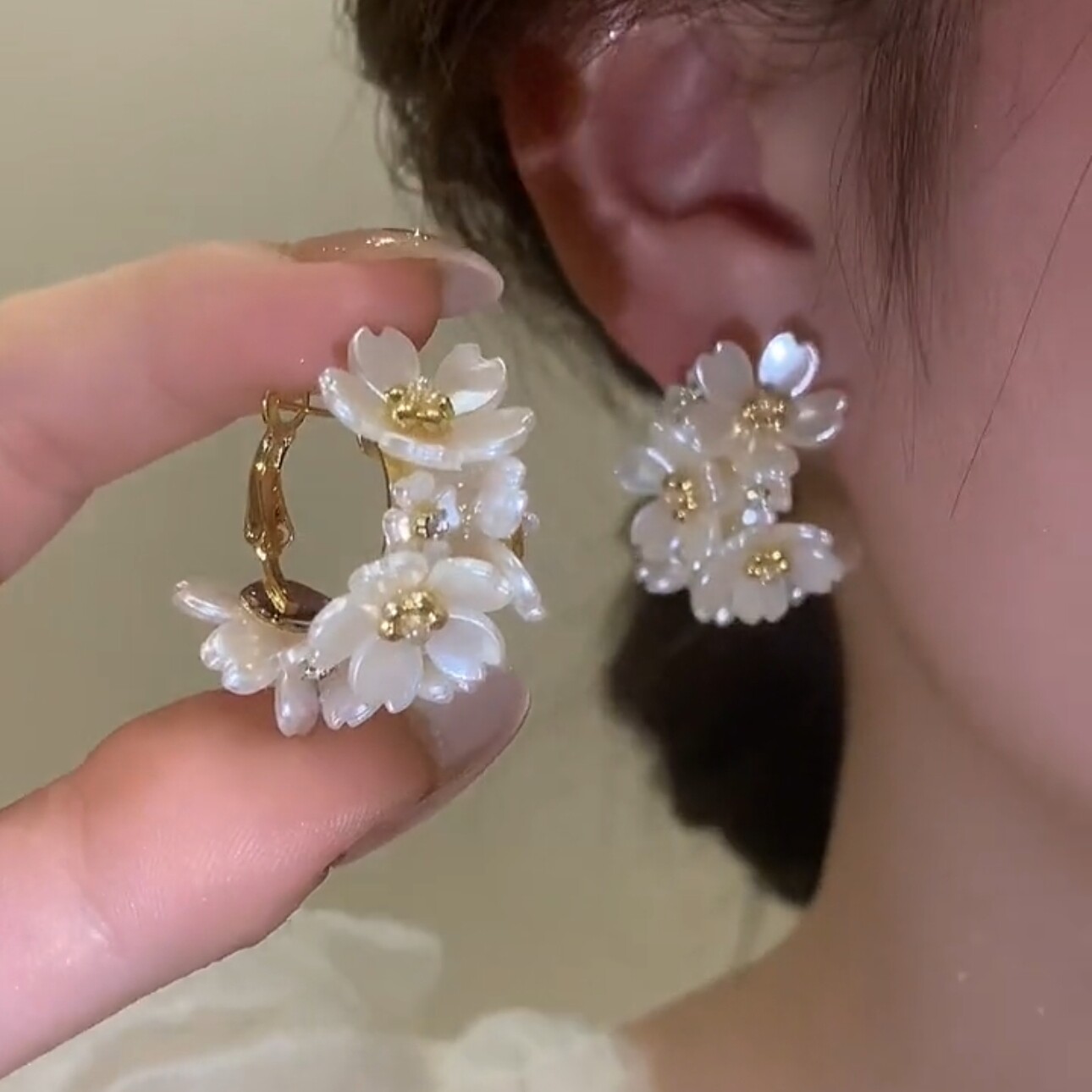超仙花朵耳圈女轻奢高级感2025