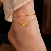 2025年新款 招财五帝钱脚链女简约优雅气质百搭性感双层转运足链女