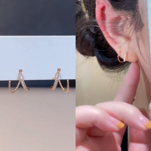 925银针螺旋耳环女气质镶钻波浪