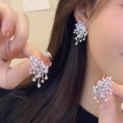 925银针璀璨烟花珍珠耳钉女小众