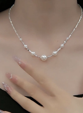 气质碎银几两满天星珍珠项链女2025新款爆款锁骨链高级感精致颈链