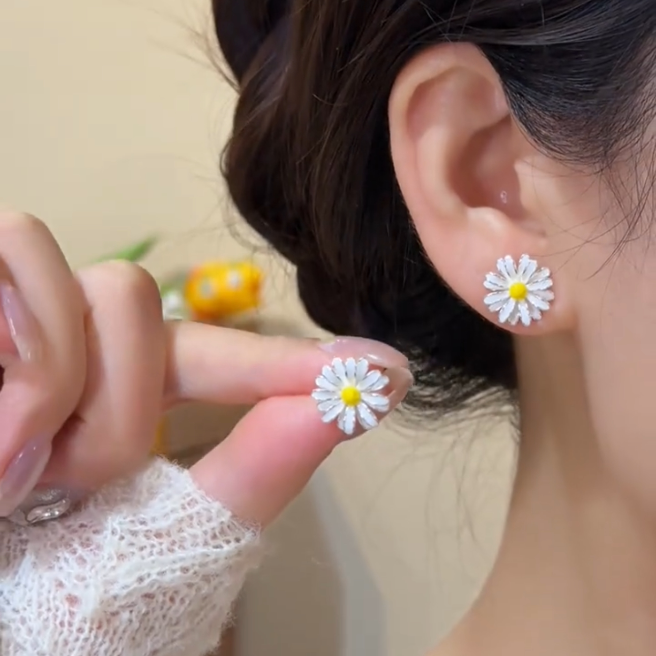 超仙网红森系小雏菊耳钉女韩版
