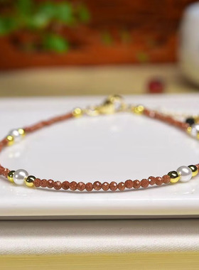 天然金沙石玛瑙手链 淡水珍珠手串异形巴洛克珍珠手链