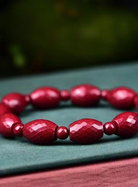 天然原矿朱砂 精品紫金砂刻面桶珠单圈手链 精工细作 做工精美