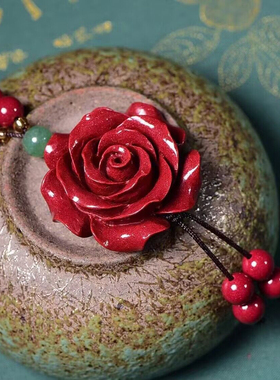 天然原矿朱砂 紫砂毛衣链 玫瑰花项链纯手工制作精工细作做工精美