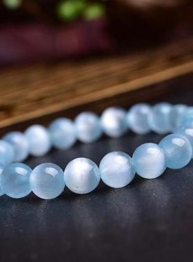 手链手串饰品蓝色猫眼石 手链时尚简约百搭 天然蓝猫眼手链手串