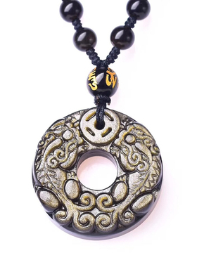 天然金曜石平安扣貔貅吊坠