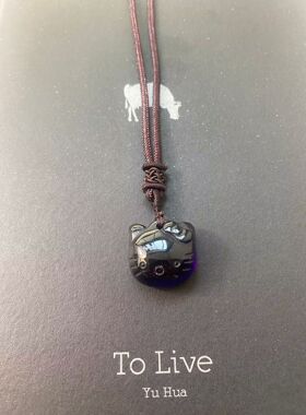 天然紫水晶猫头吊坠 KT猫猫头吊坠挂坠 可爱女款 纯手工雕刻