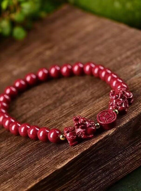 天然原矿朱砂 紫砂宝宝貔貅单圈手链纯手工制作精工细作做工精美