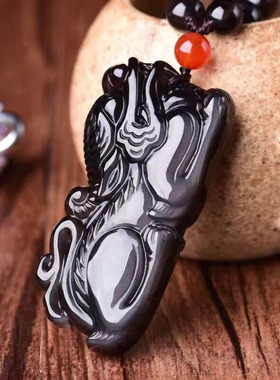 天然立体黑曜石貔貅吊坠