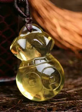 天然黄水晶钱袋吊坠 黄水晶挂坠 男女款黄水晶钱袋子项链