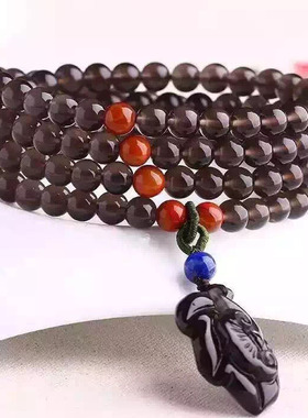 彩虹眼多圈冰种黑曜石饰品手链