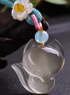 天然黄水晶狐狸吊坠 天然黄水晶萌狐挂坠 黄水晶灵狐大头狐项坠