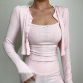 开衫 BERAN 针织衫 长袖 上衣短外套 复古可爱暗纹圆领高腰纯色薄款