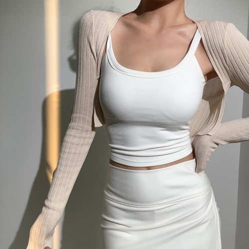 BERAN 可爱少女糖果色春夏超高腰短款防晒薄款长袖针织衫开衫披肩