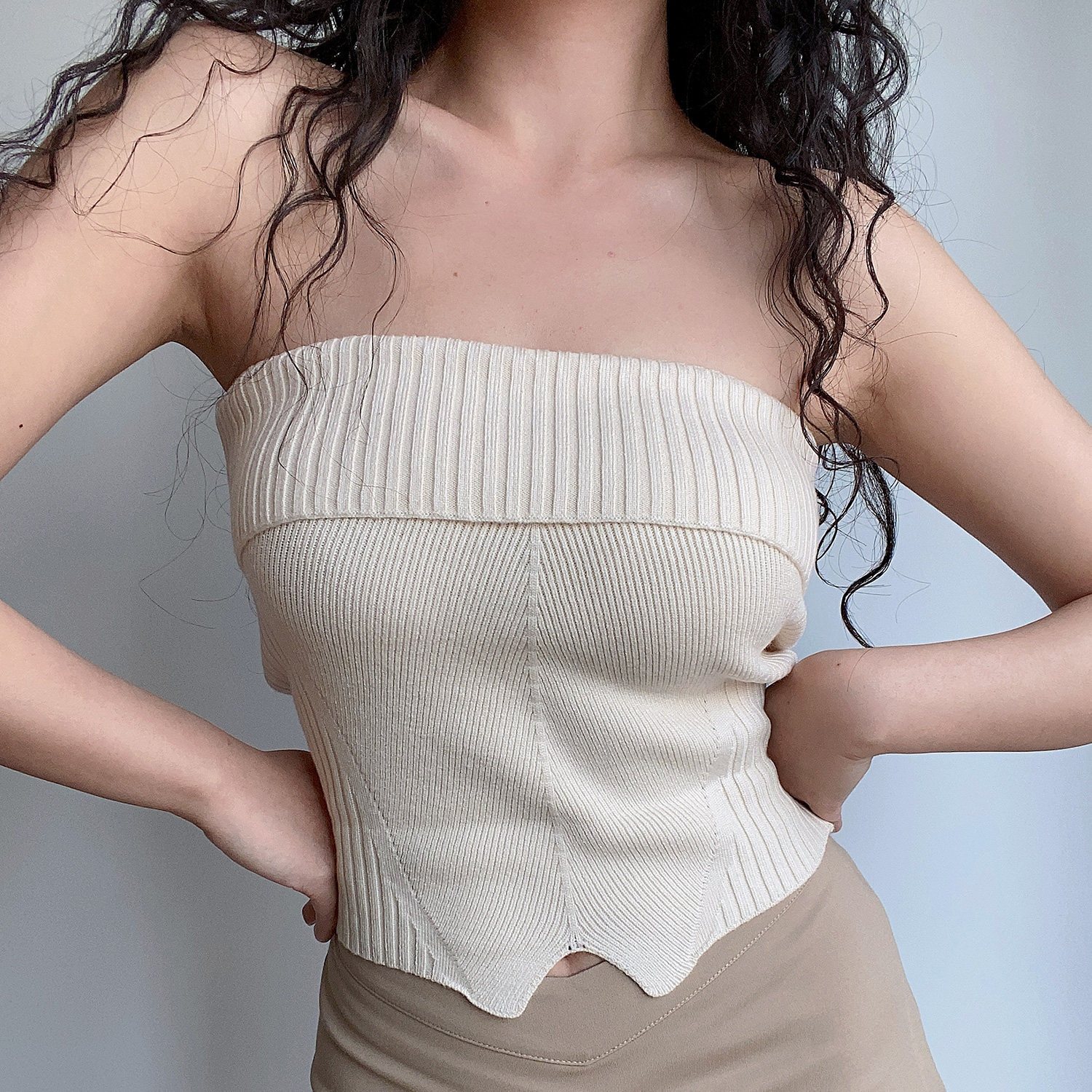 欧美风性感一字性感针织抹胸