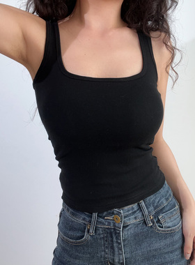 BERAN 欧美风性感U领纯色百搭弹力修身高腰短裤打底背心自带胸垫