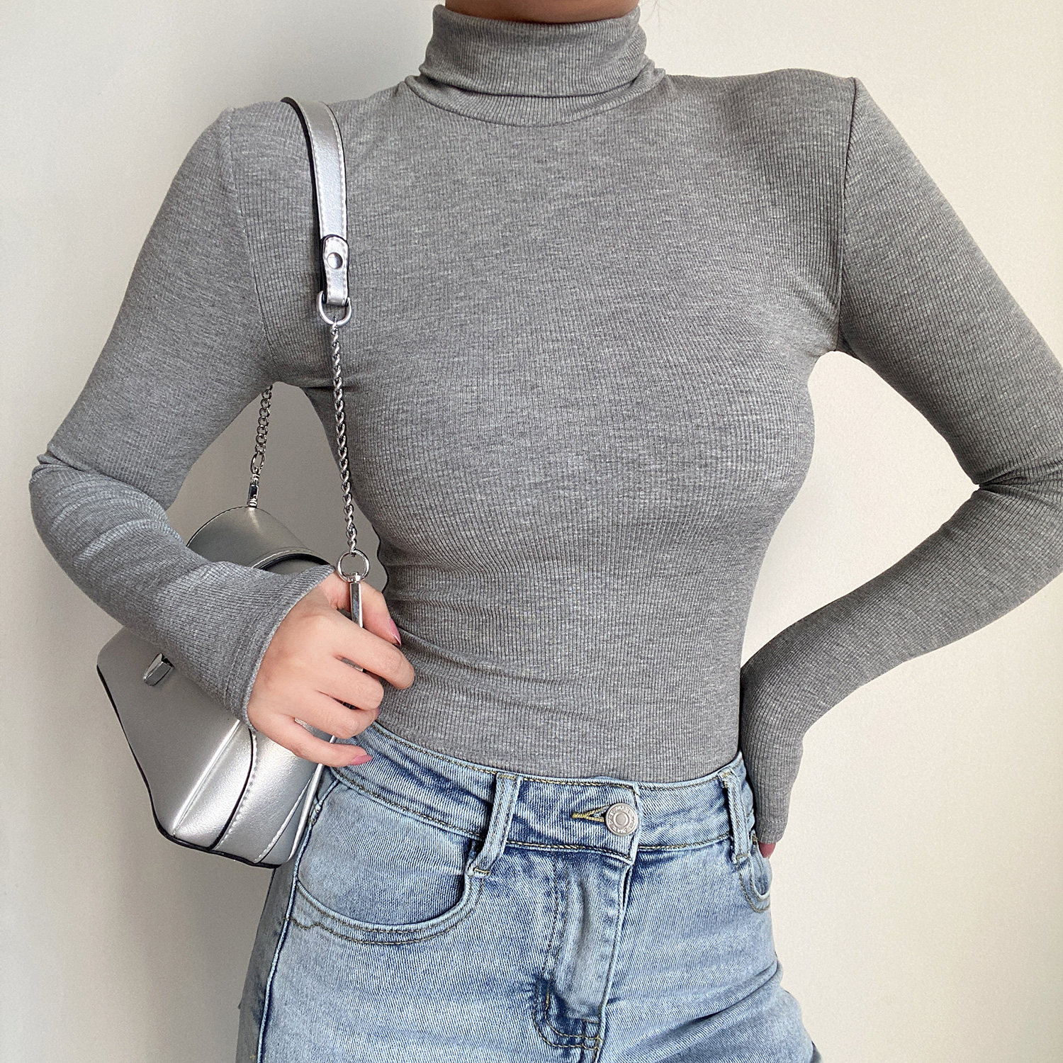 复古简约拉绒螺纹T恤上衣打底衫