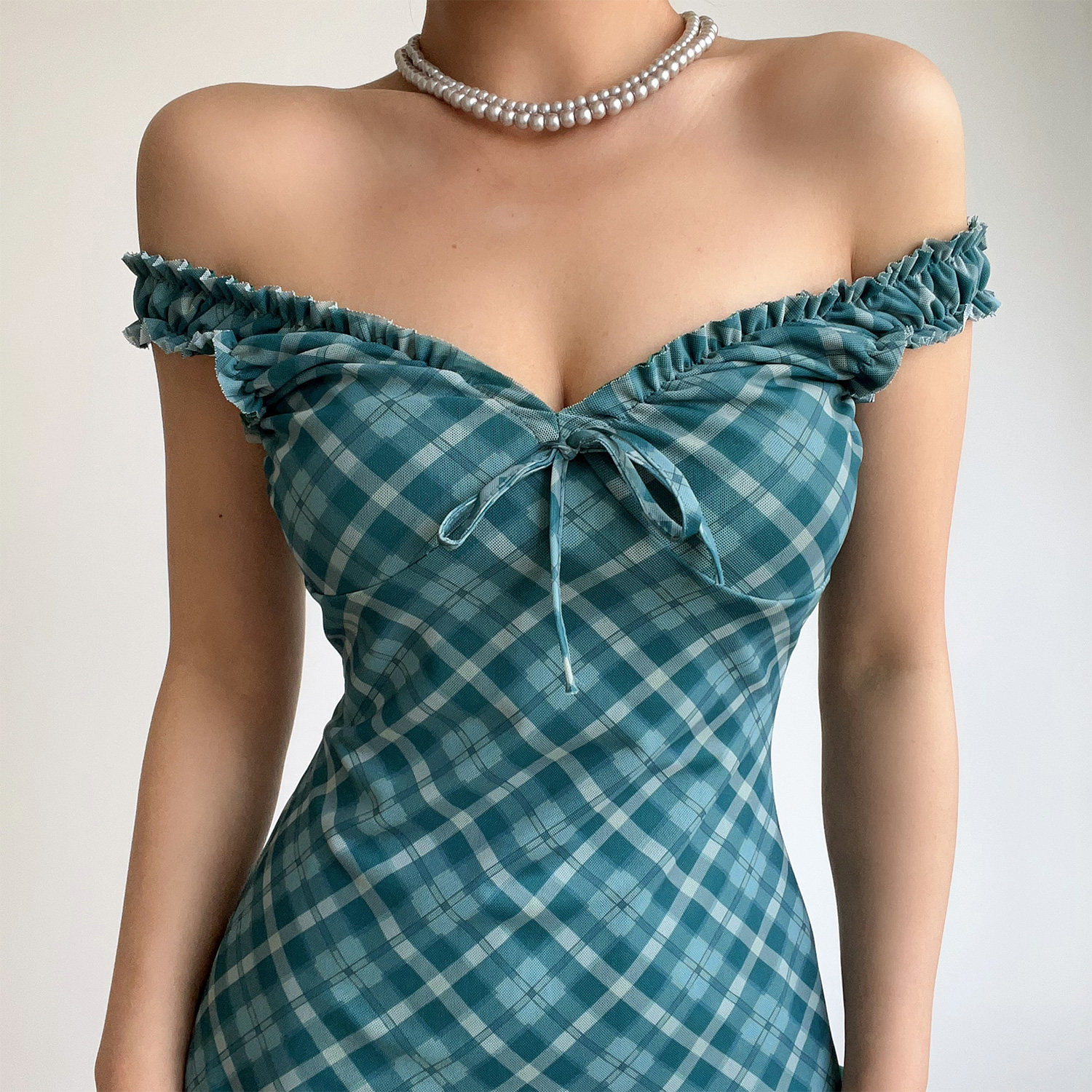 BERAN 美式复古可爱少女V领碎花木耳边蝴蝶结弹力收腰背心连衣裙