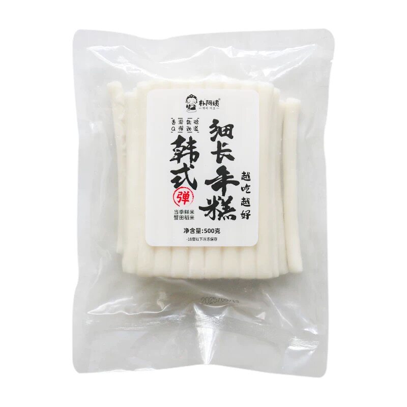 朴阿姨韩式细长年糕条500g袋冷冻 Q弹软糯韩国辣炒年糕条火锅年糕