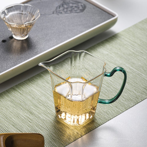 日式公道杯耐热玻璃透明四方形茶海带把手公杯分茶器家用功夫茶具