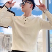 设计感翻领毛衣休闲潮流男士 慵懒内搭上衣 男式 针织衫 高级春秋新款