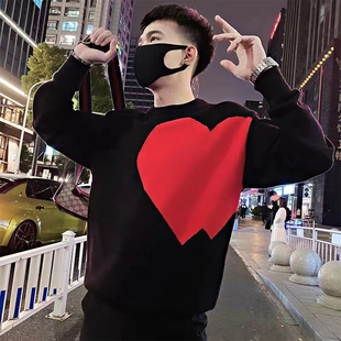 2025秋冬新款个性痞帅印花修身圆领毛衣ins潮流打底网红针织衫男