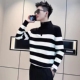 半高领拉链毛衣男秋冬小众韩版 潮流休闲ins黑白条纹针织衫 外套帅