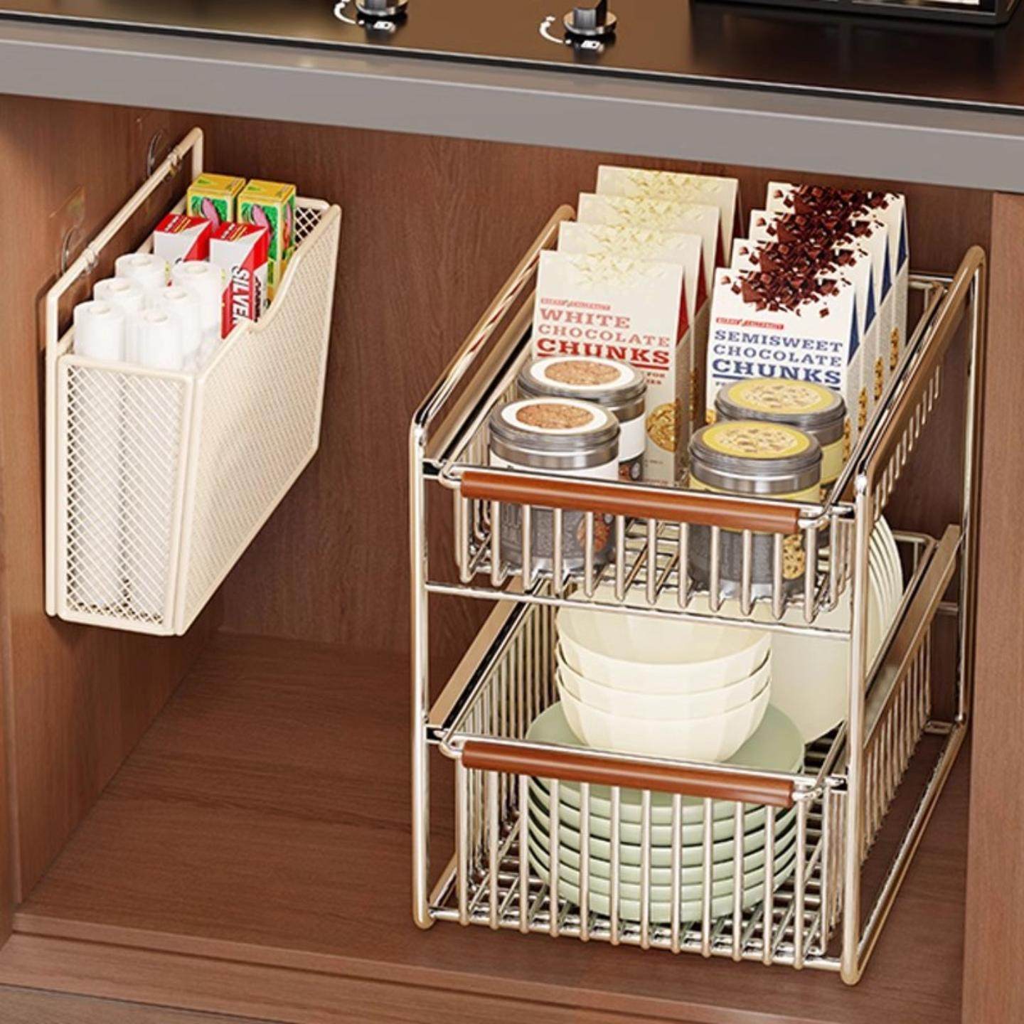 抽拉式厨房下水槽置物架橱柜拉篮碗碟调料整理架水槽下抽屉储物架,厨房/烹饪用具,水槽置物架,淘宝优惠券,粉丝福利购,淘宝优惠卷