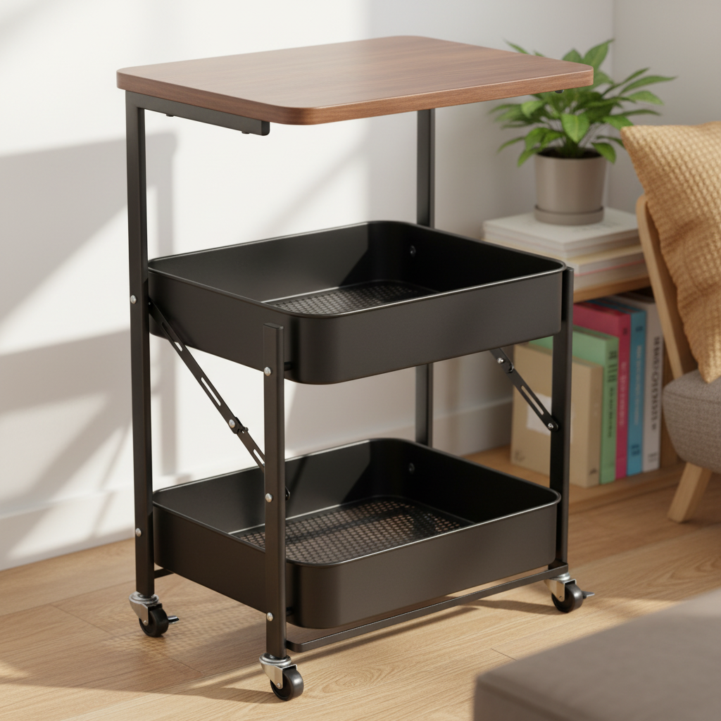 可折叠中古小推车置物架落地零食