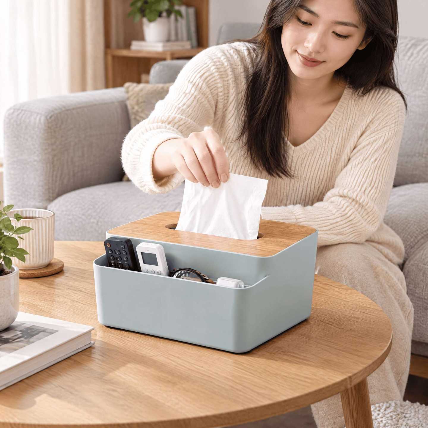 客厅茶几塑料遥控器收纳盒创意桌面抽纸盒宿舍木盖纸巾收纳盒PP