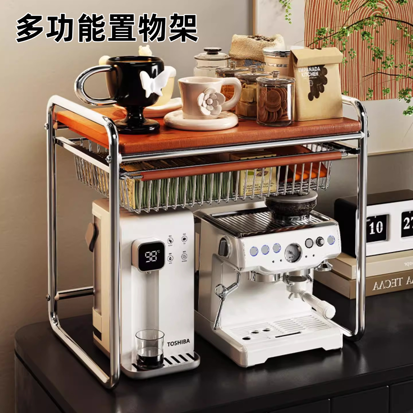 中古实木微波炉置物架厨房台面